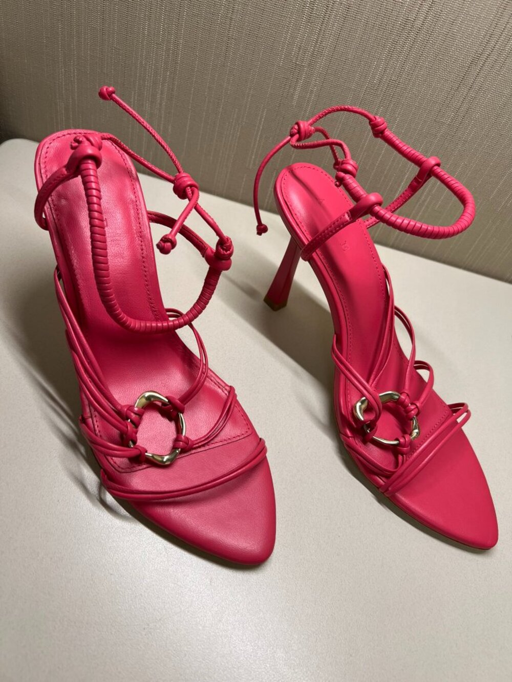 Aje Mirage Leather Strappy Heels Rouge Pink Size 40 New in Box